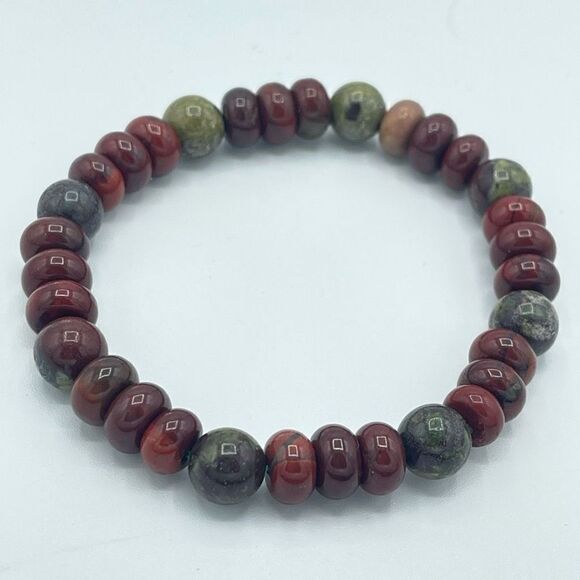 Crystal beaded stretch bracelet ONE NEW red jasper dragon bloodstone reiki medit - Picture 2 of 6